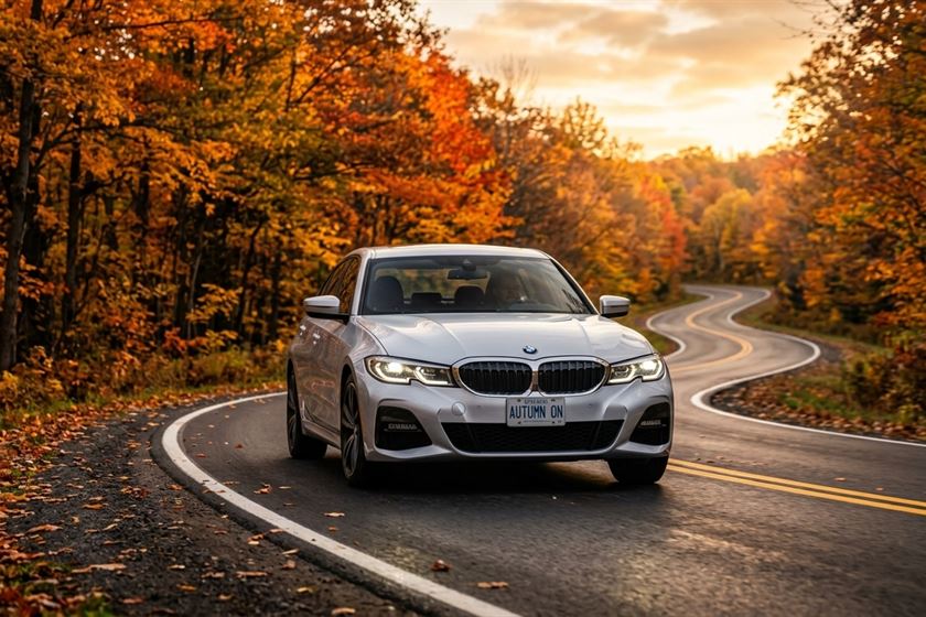 A car on a Simcoe County road in autumn